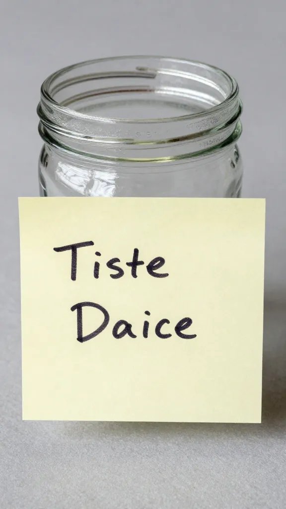 handwritten theme on sticky note beside empty jar
