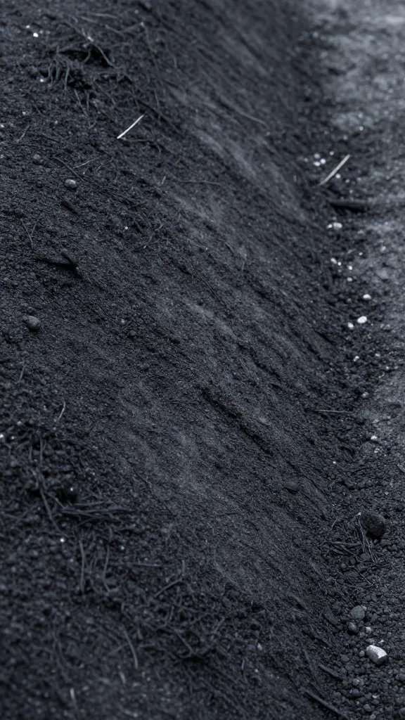 charcoal soil gradient banked to one side, macro shot