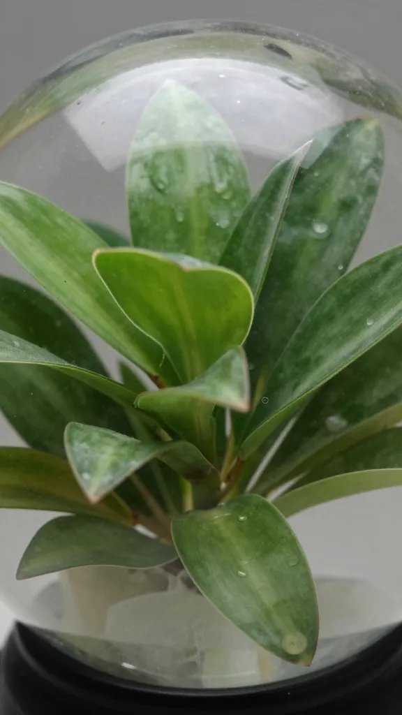 closeup of asymmetrical plant placement in clear sphere