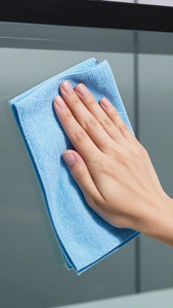 microfiber cloth wiping aquarium glass with streak-free shine