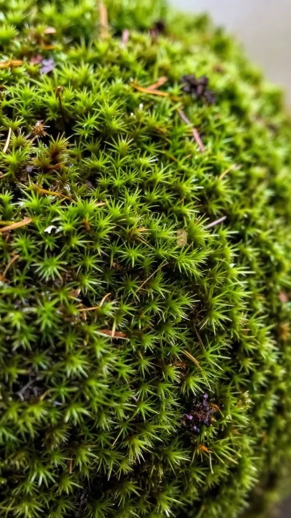 macro of moss shell texture on kokedama