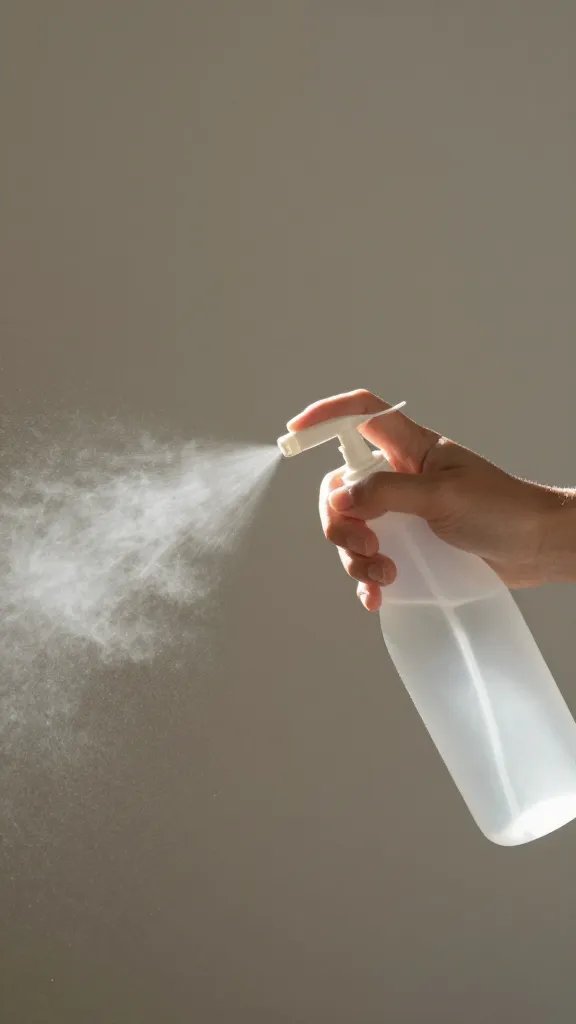 hands misting a single kokedama with spray bottle