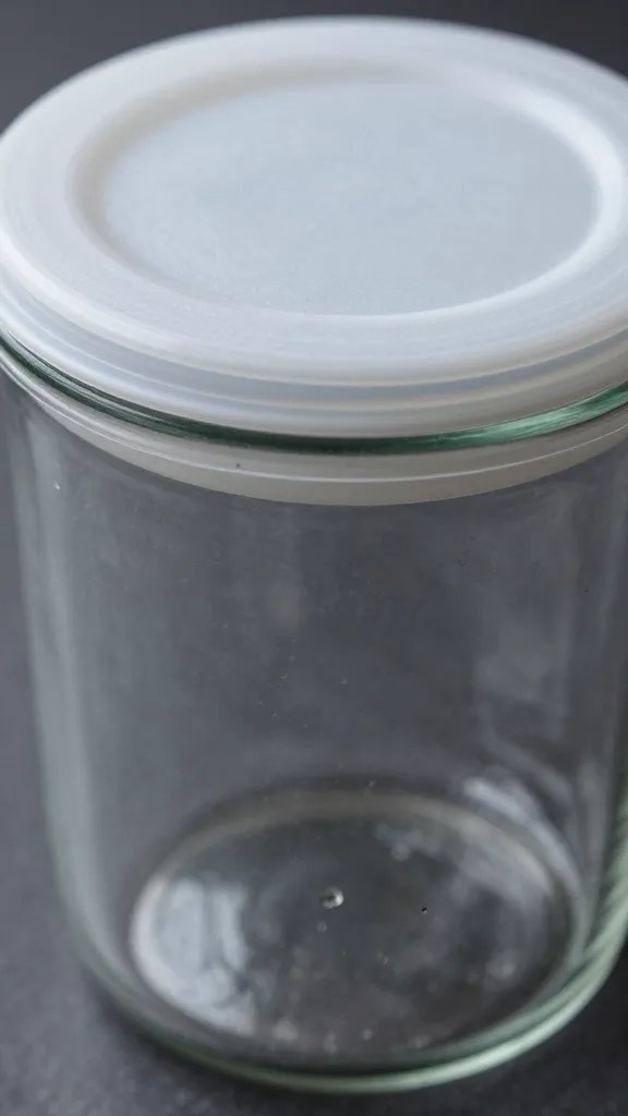 airtight storage canister with loose lid, glass texture closeup