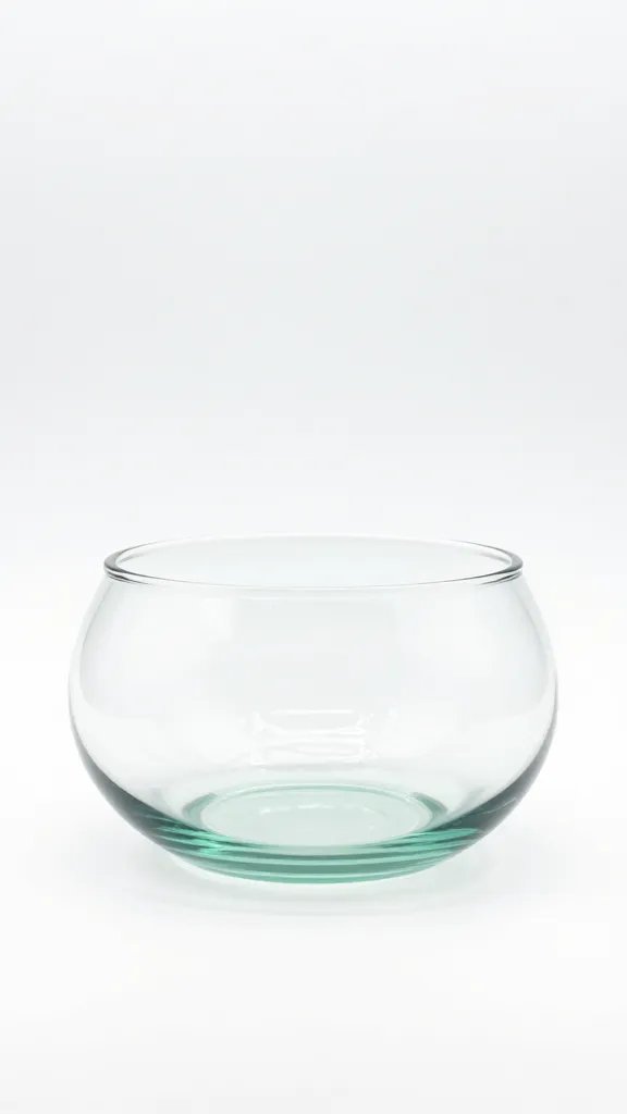 wide, low glass terrarium bowl on white backdrop
