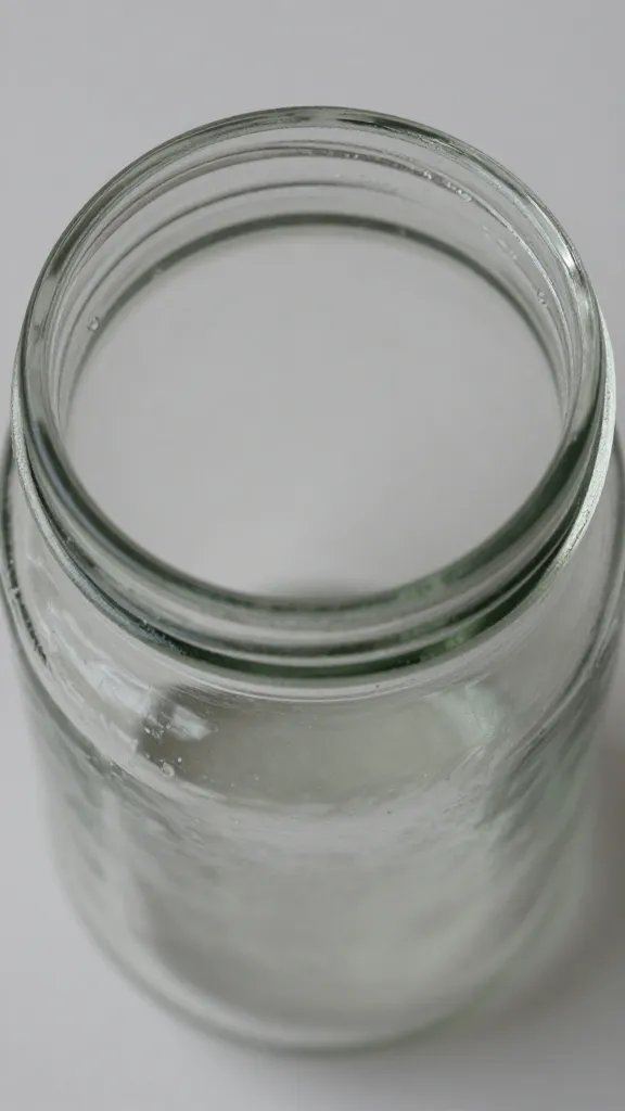 closeup of flared-sided glass jar opening, 8 inches