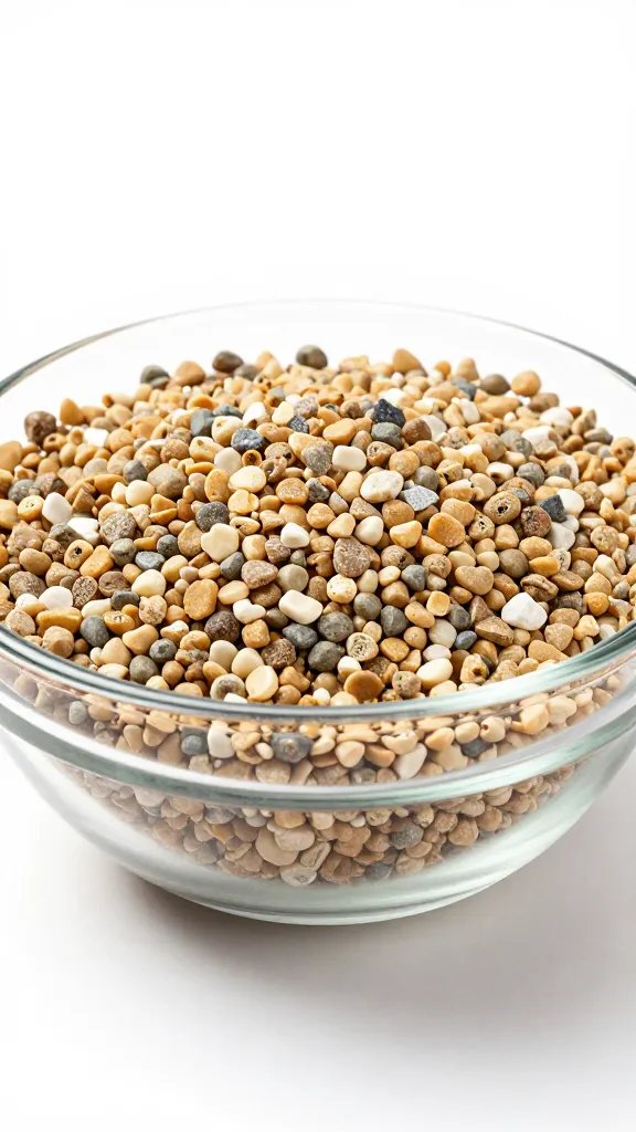 single drainage layer of pea gravel in glass bowl