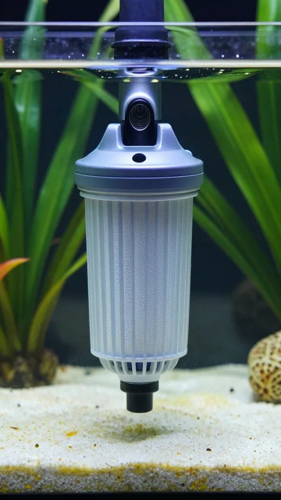 sponge pre-filter intake just below paludarium surface