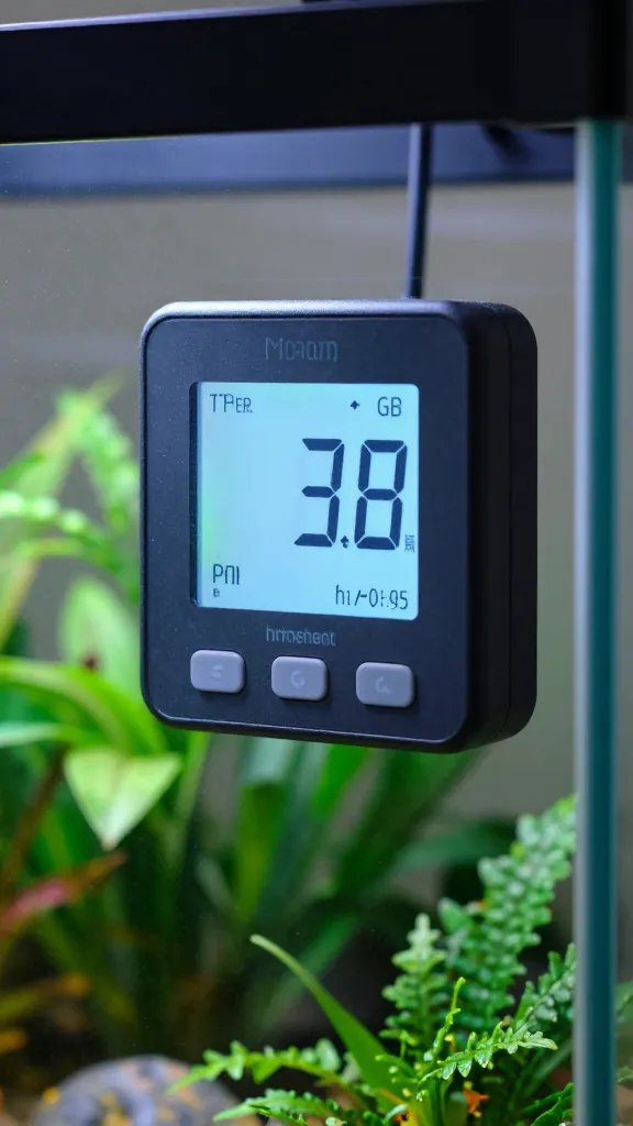 hygrometer display mounted on paludarium glass