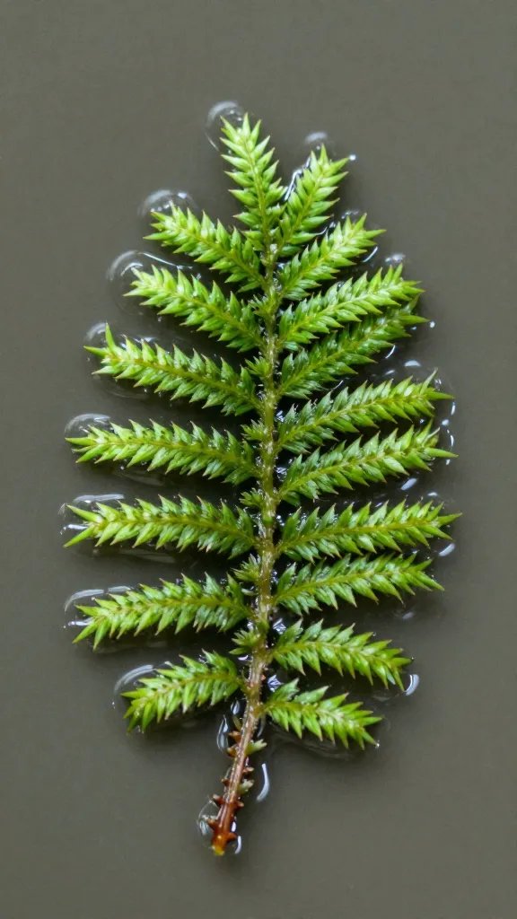macro of sheet moss frond on moistened substrate