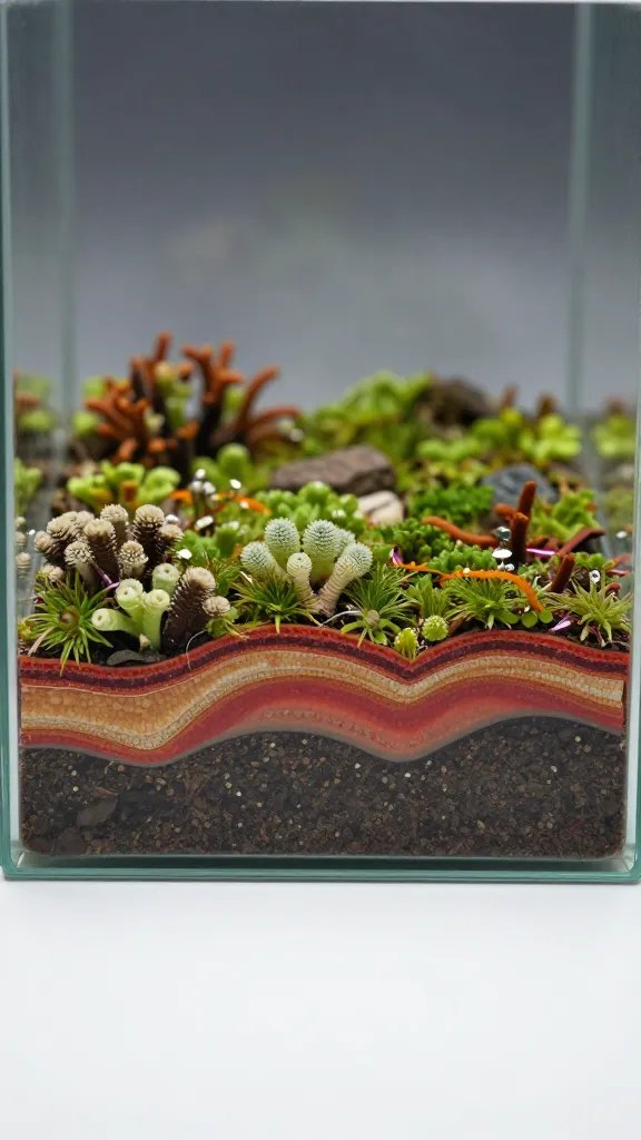 sphagnum layer cross-section in terrarium base
