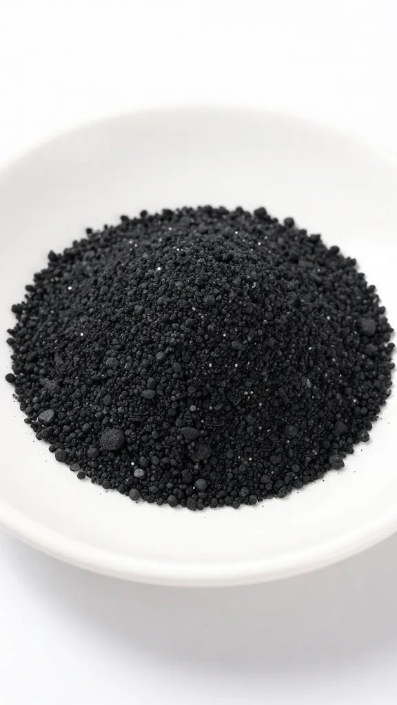 activated charcoal granules on white dish