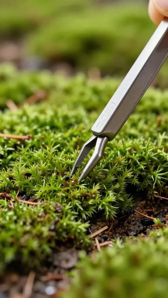 tweezers placing moss onto leveled substrate