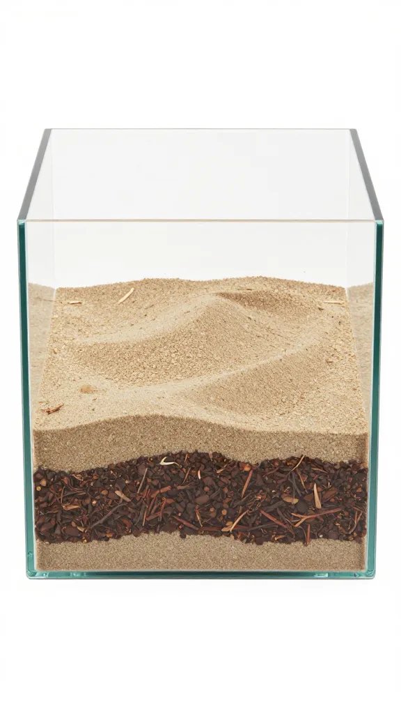 cross-section terrarium showing sand over potting mix