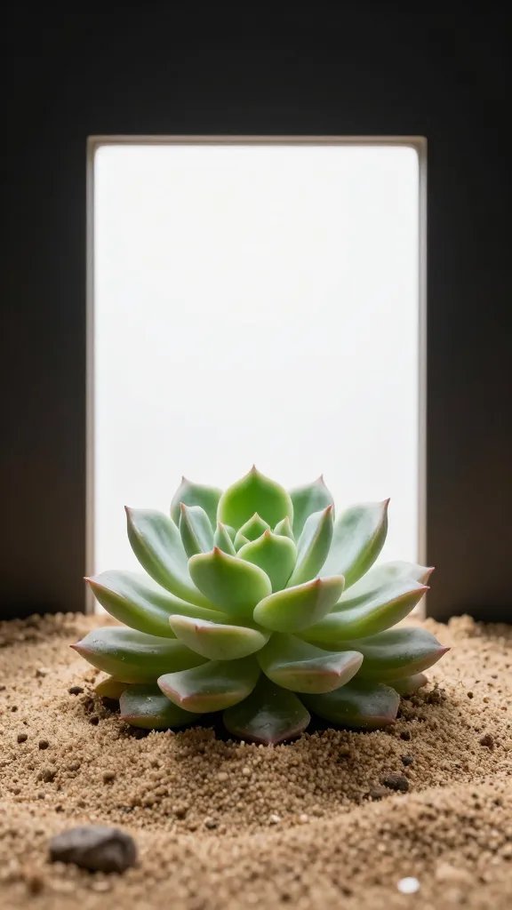 succulent rosette emerging from sand window
