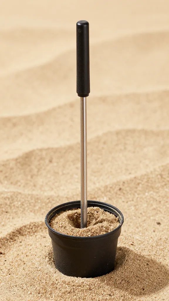 moisture meter probe in potting base under sand