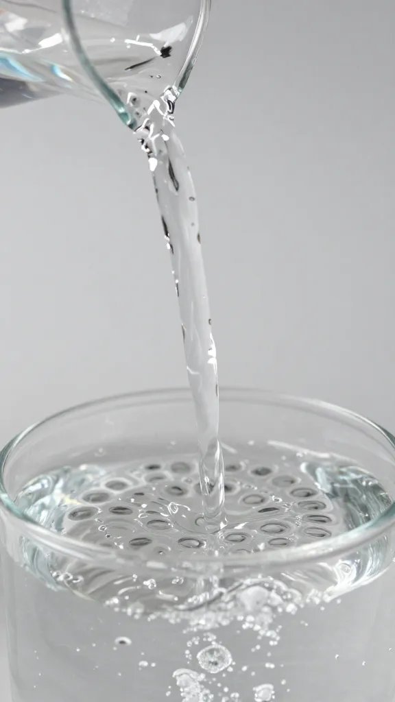 distilled water pouring into terrarium drip tray, closeup