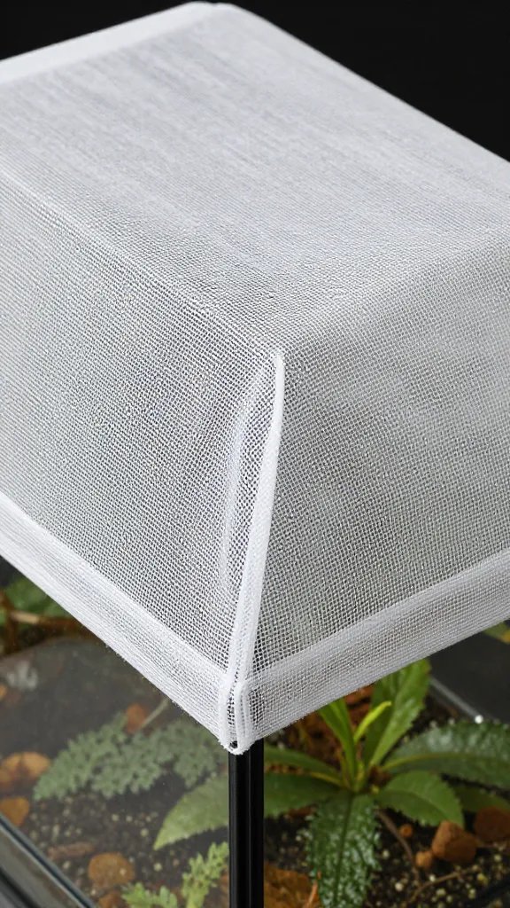 loose-fitting mesh lid on glass terrarium, detail shot