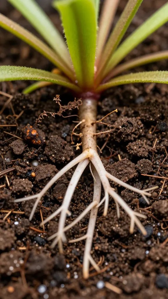 carnivorous plant roots in airy peat-perlite mix, macro