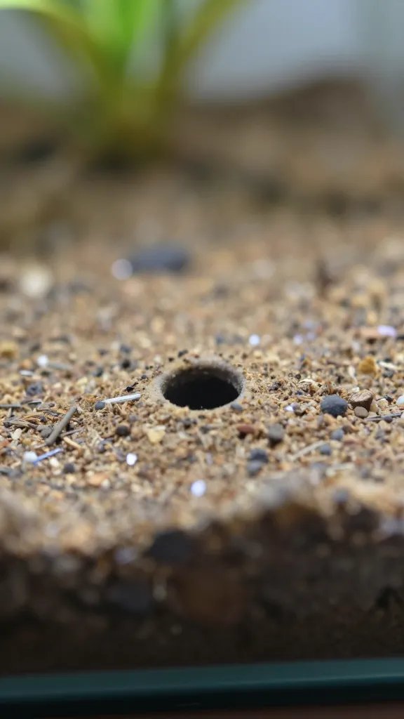 single drainage hole closeup in terrarium container base
