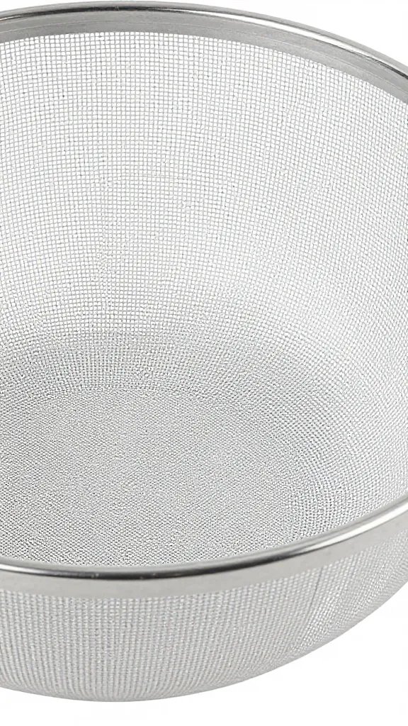closeup of coarse mesh screen cut to bowl shape