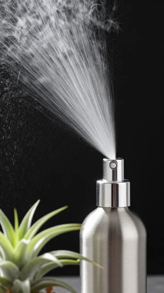 stainless misting spray bottle nozzle over air plant