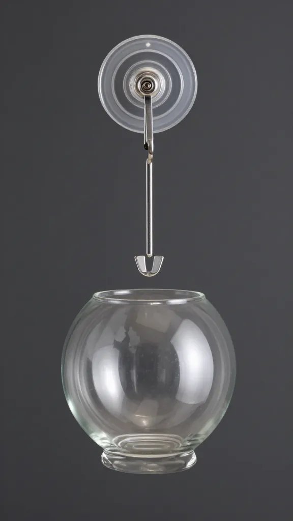 suction cup hook holding empty glass hanging globe