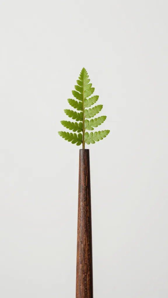 single chopstick holding tiny fern plug, macro