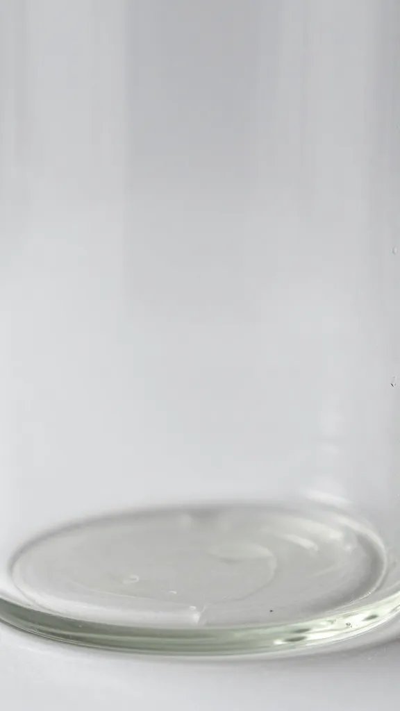 thin substrate layer inside clear bottle base, closeup
