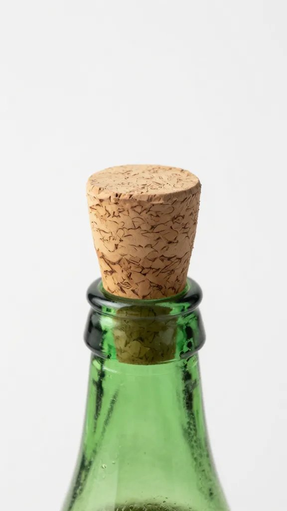cork stopper beside bottle opening, clean studio closeup