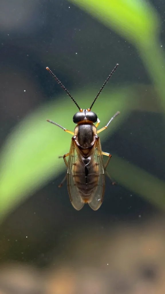 closeup of fungus gnat on terrarium glass