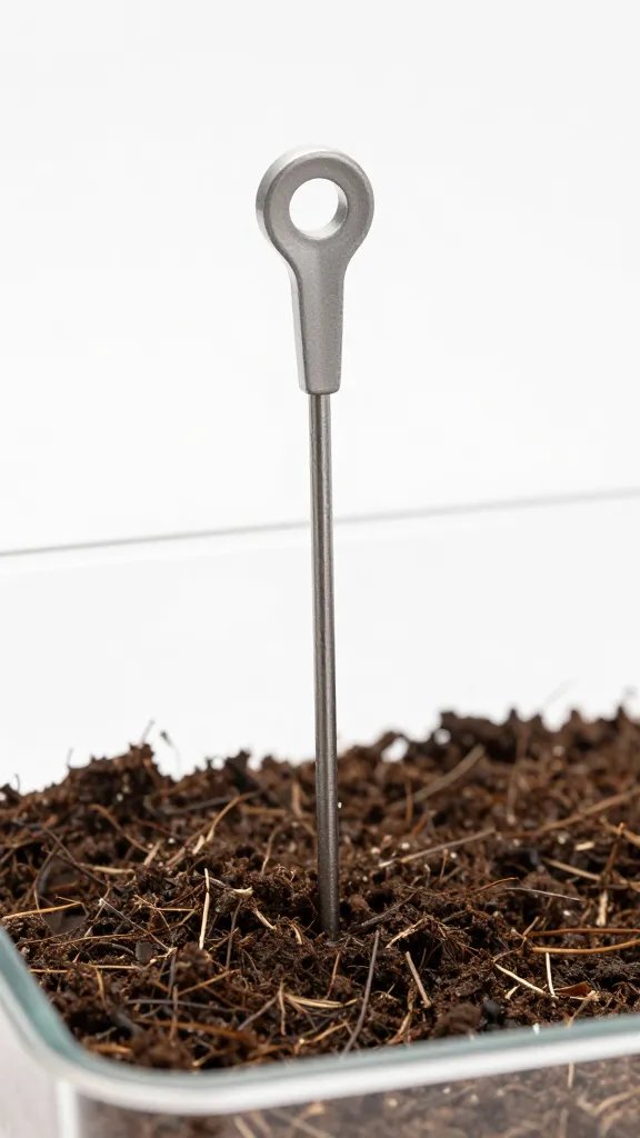 soil thermometer probe inserted in terrarium substrate