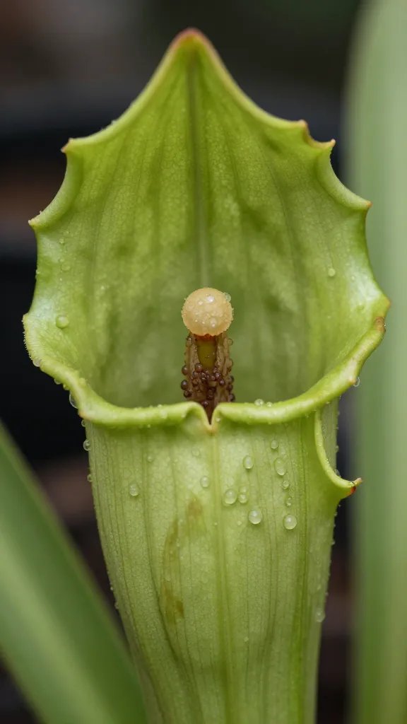 pitcher plant lid detail with nectar beads, macro