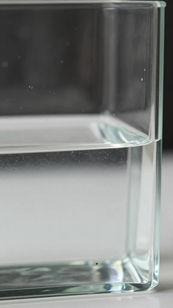 clear water table line in glass terrarium side, closeup