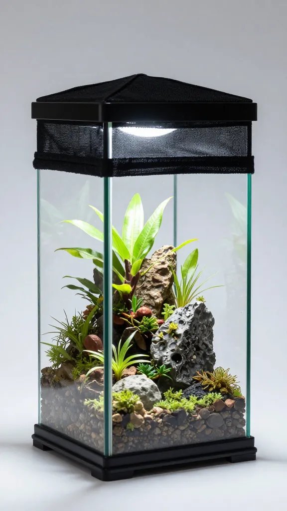 single mini terrarium under 30% shade cloth, side view