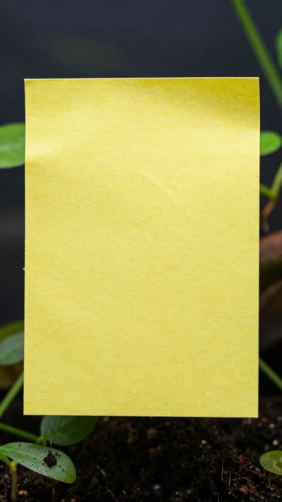 sticky yellow pest card inside terrarium, closeup