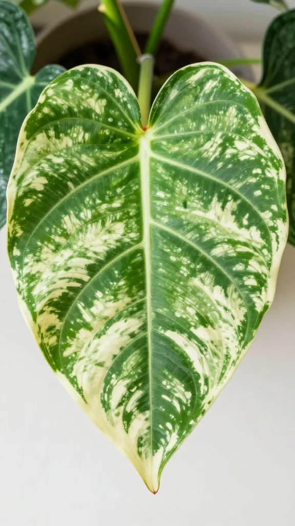 single fittonia leaf showing sunbleach edge, macro