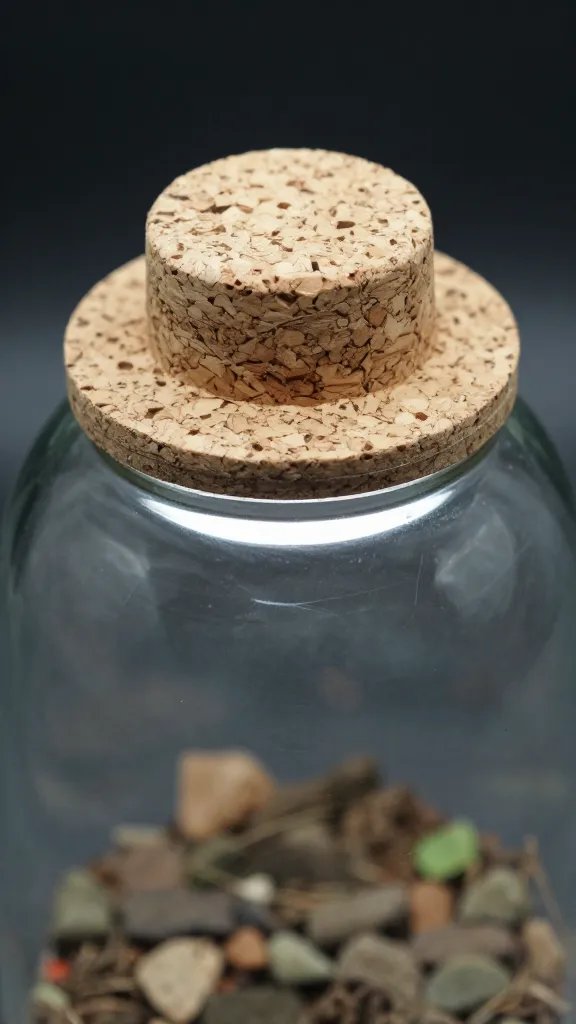 terrarium lid propped with cork for ventilation, closeup