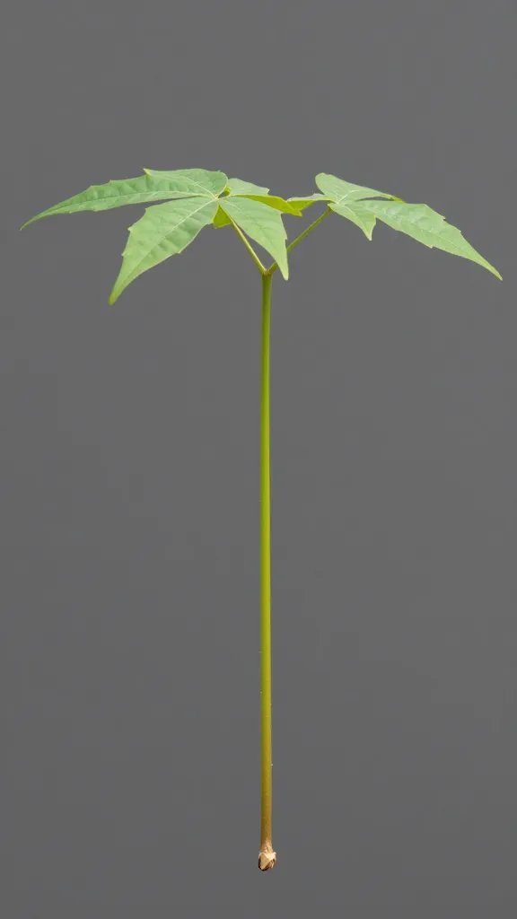 single sturdy seedling with thickened stem outdoors