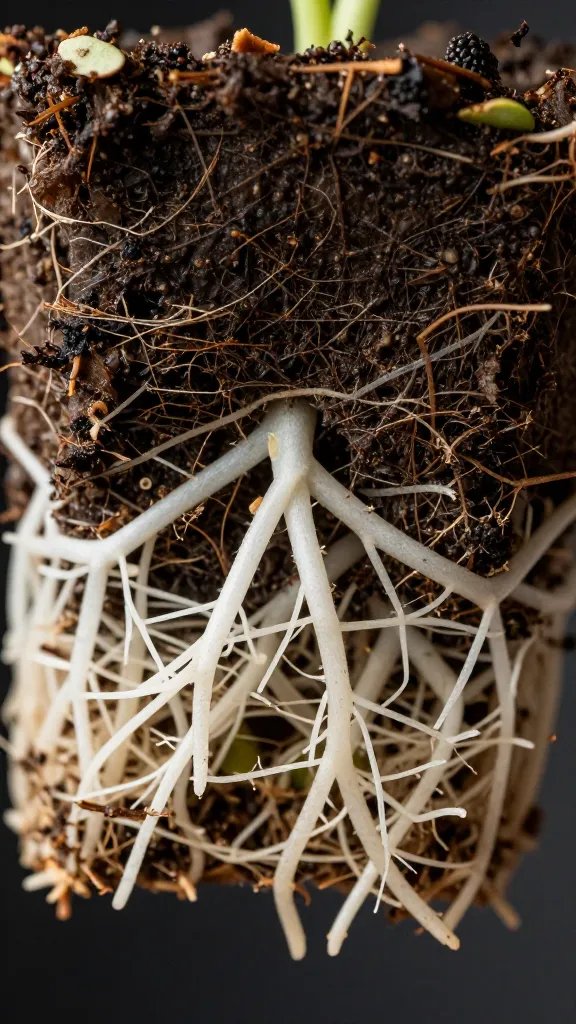 closeup seedling root ball showing fine white roots