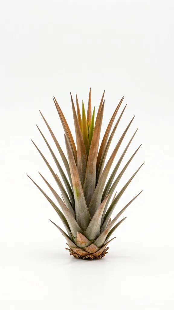 drying Tillandsia spike tip browning, white backdrop