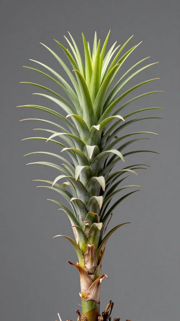 single Tillandsia mother plant with fading spike, side profile