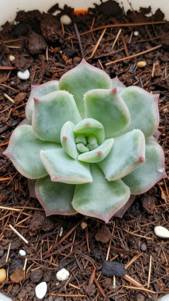single echeveria leaf callus on dry coco coir