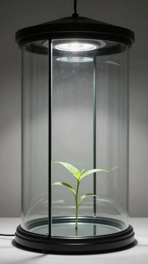 grow light reflection on curved terrarium glass