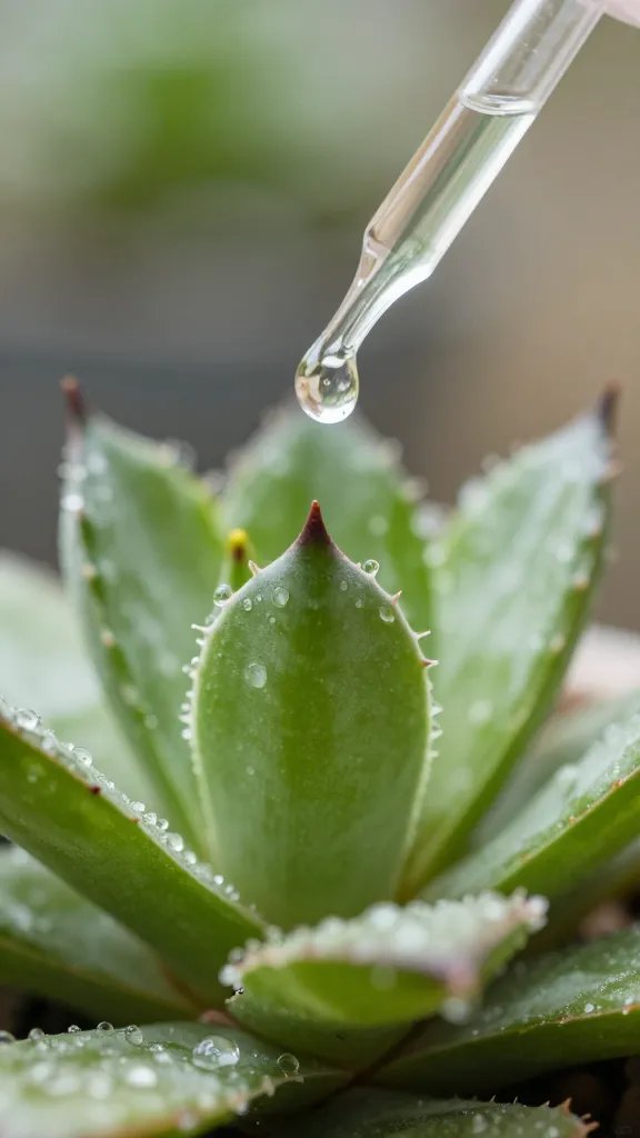 Watering Haworthia crown closeup with precise dropper