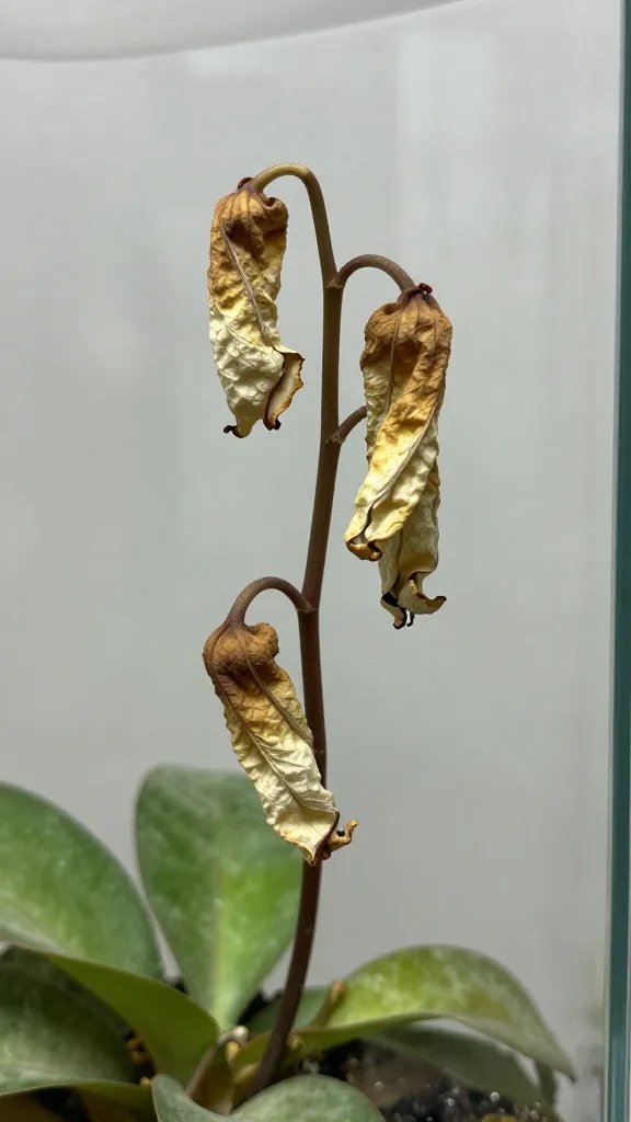 wilted Fittonia stem drooping in glass terrarium mouth