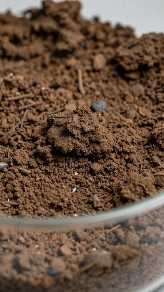 macro of soggy terrarium substrate, visible anaerobic mud