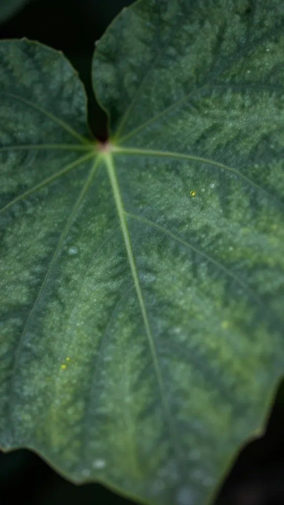 macro of begonia leaf veins under soft light