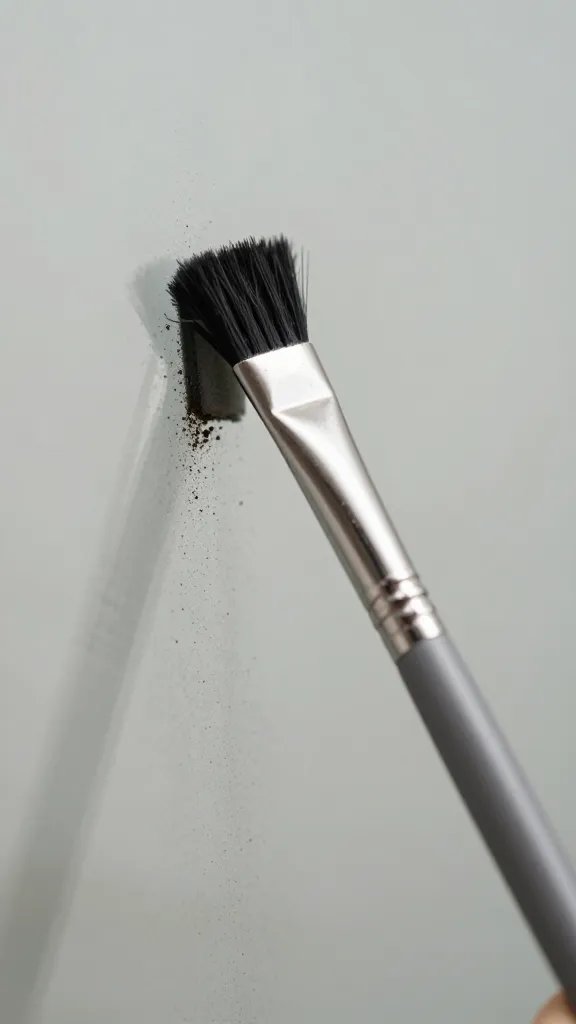 slim brush cleaning soil off inner glass, closeup