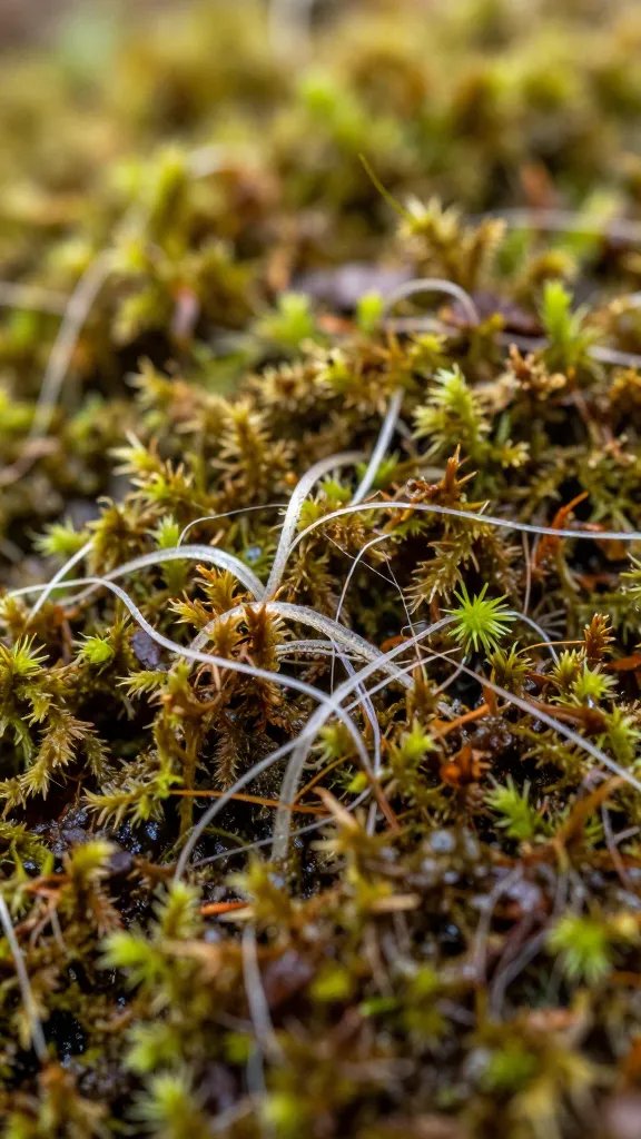 sphagnum moss layer closeup showing fibers and moisture