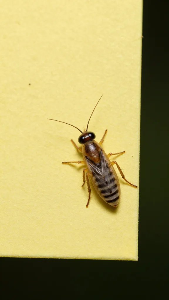 fungus gnat on yellow sticky trap corner, macro